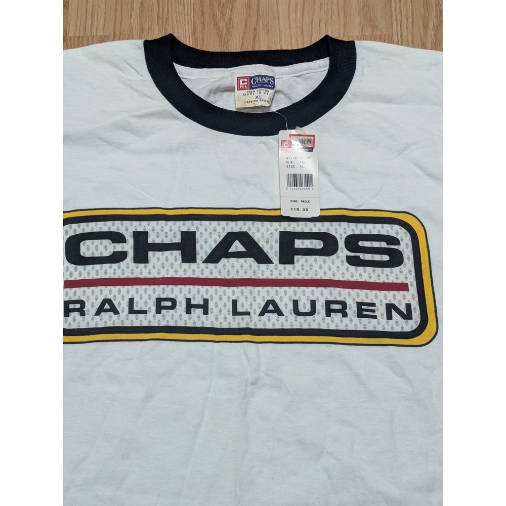 Chaps Ralph Lauren Mens Vintage Y2K Ringer Graphic T-Shirt White XL